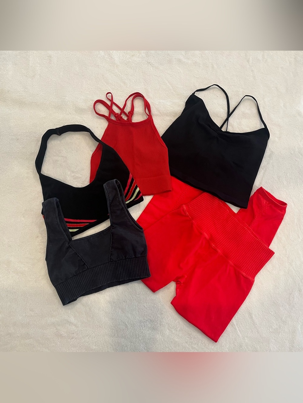 Red and Black Activewear Set - Crop Tops + High-Waist Shorts